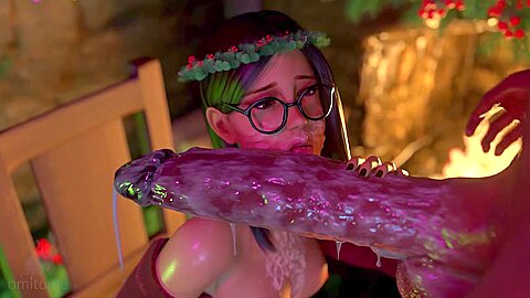 A Huge Futanari Dick Fucked Hard In The Throat Of A Girl With Glasses! 3d Porn